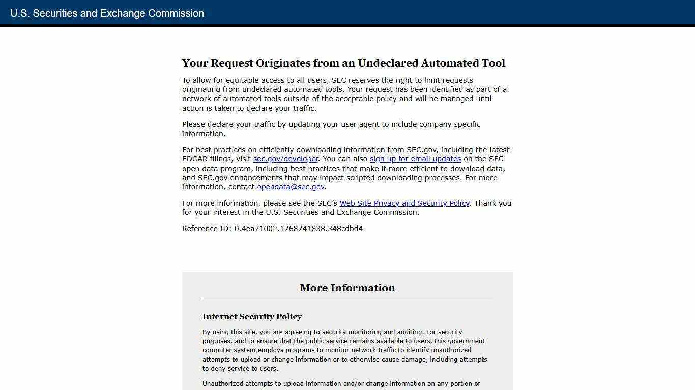 SEC.gov | Your Request Originates from an Undeclared Automated Tool